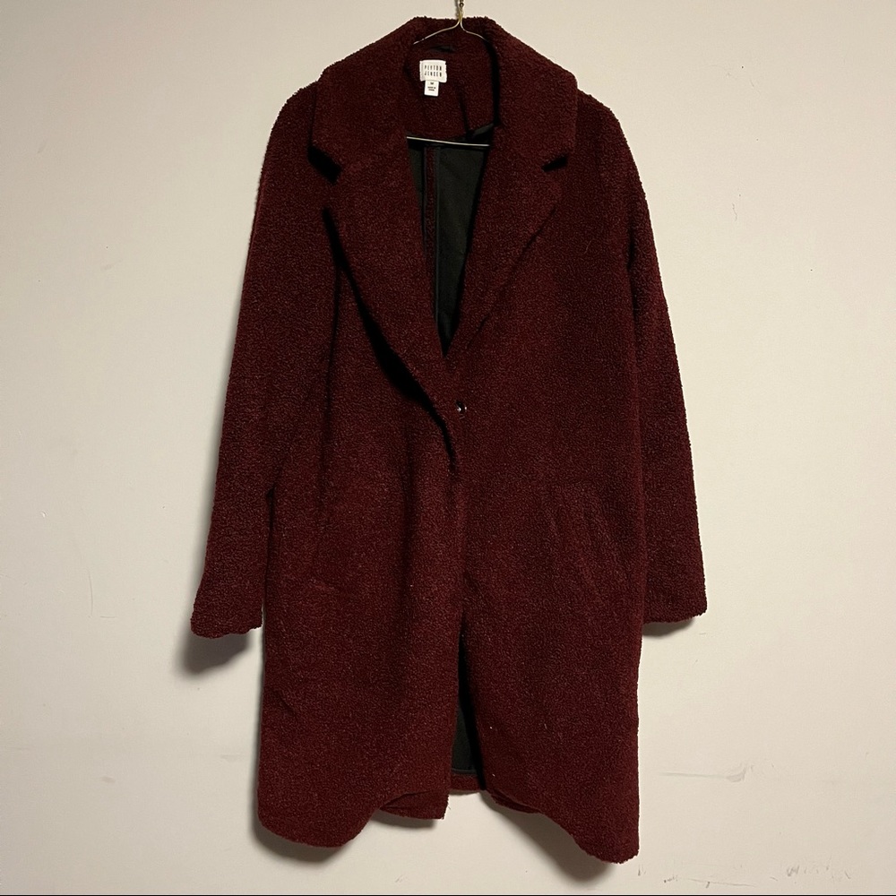 Peyton Jensen Faux Fur Teddy Bear Long Coat Jacket Long Sleeve V-neck  Medium C